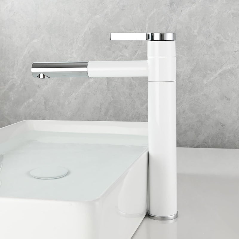 CIENCIA Tall Vessel Sink Faucet Brass Bathroom Sink Faucet Single Handle Basin Faucet with 360Â°Rotating Spout, Bathroom Mixer Tap White, BW61120C - Image 2